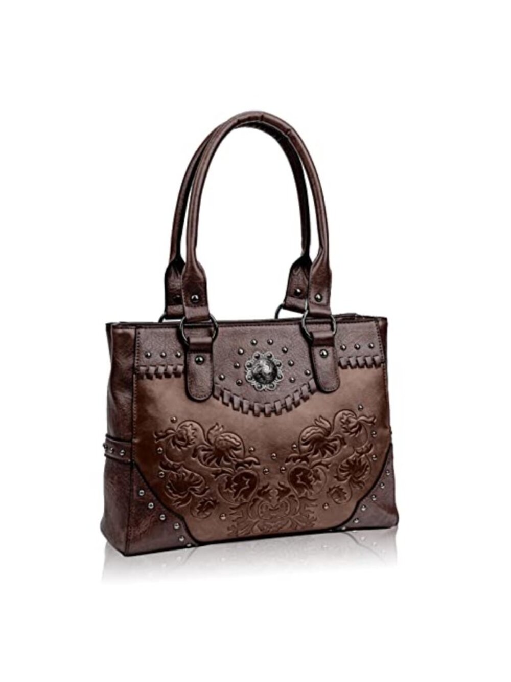 Large Western Tote Bag Embossed Floral Concho Studs Shoulder Handbag